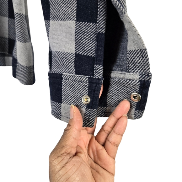 Lands End Mens Buffalo Check Blue and Gray Snap Buttoned Shirt - Picture 7 of 12